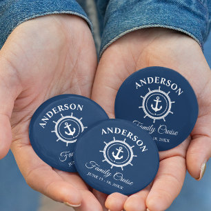 Nautisch anker Helm Navy Blue Family Cruise Ronde Button 5,7 Cm