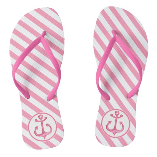 Nautisch anker | Hot-roze gestripte Teenslippers (Voetbed)