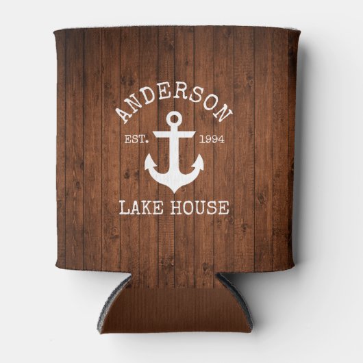 Nautisch anker hout familie Lake House Blikjeskoeler (Voorkant)