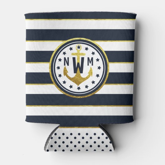 Nautisch Anker in Marine & Goud Blikjeskoeler (Voorkant)