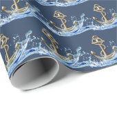 Nautisch anker in water spatten cadeaupapier (Rol Hoek)
