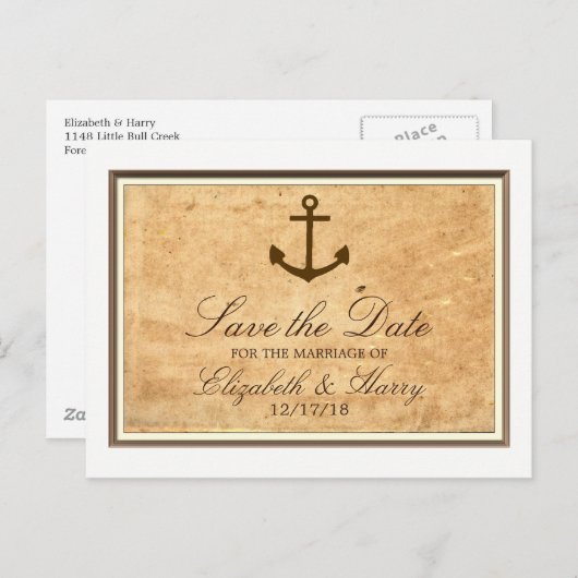 Nautisch anker ingelijst  papier Sla de datum op Aankondigingskaart (Voorkant / Achterkant)