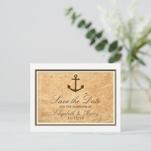 Nautisch anker ingelijst  papier Sla de datum op Aankondigingskaart (Staand voorkant)