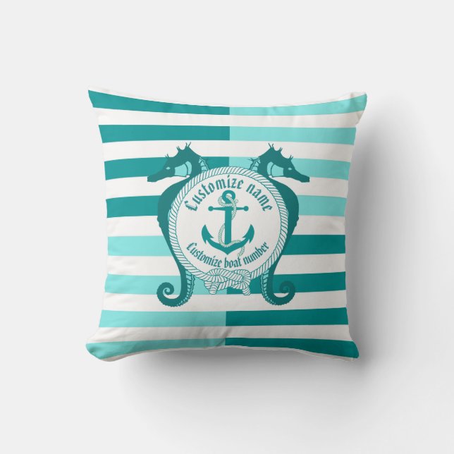 Nautisch anker/knoop/zeepaard/warm Aqua Marine Kussen (Voorkant)