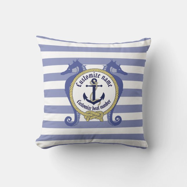 Nautisch anker/knot/seahorse/pas naam aan & # kussen (Voorkant)
