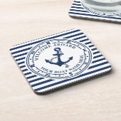 Nautisch Anker Kompas Gestreepte Bootnaam Bier Onderzetter (Linkerzijde)