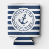 Nautisch Anker Kompas Gestreepte Bootnaam Blikjeskoeler (Voorkant)