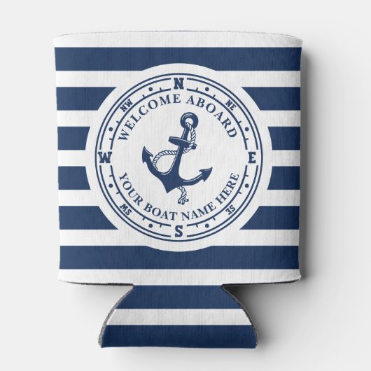 Nautisch Anker Kompas Gestreepte Bootnaam Blikjeskoeler (Achterkant)