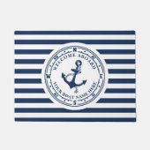 Nautisch Anker Kompas Gestreepte Bootnaam Deurmat (Voorkant)