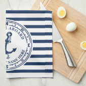 Nautisch Anker Kompas Gestreepte Bootnaam Theedoek (Quarter Fold)