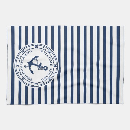 Nautisch Anker Kompas Gestreepte Bootnaam Theedoek (Horizontaal)
