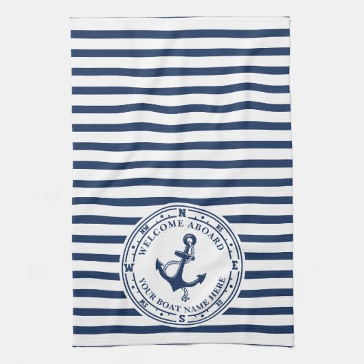 Nautisch Anker Kompas Gestreepte Bootnaam Theedoek (Verticaal)