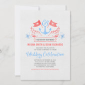 Nautisch anker koraal blauw bruiloft uitnodigingen (Voorkant)