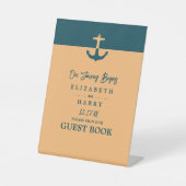 Nautisch anker - Koraalblauw - Bruiloft Reclamebord Met Voetstuk (Voorkant)