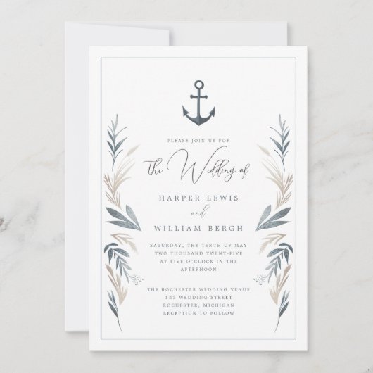 Nautisch anker kustbruiloft kaart (Voorkant)