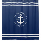 Nautisch Anker Licht Marine Blauw Wit Gepersonalis Douchegordijn (Voorkant)