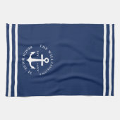 Nautisch Anker Licht Marine Blauw Wit Monogrammed Theedoek (Horizontaal)