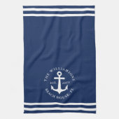 Nautisch Anker Licht Marine Blauw Wit Monogrammed Theedoek (Verticaal)