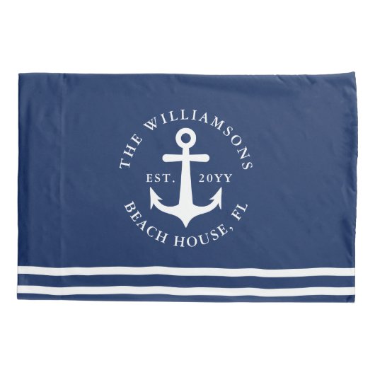 Nautisch Anker Licht Navy Blauw en Wit Kussensloop (Achterkant-Links)