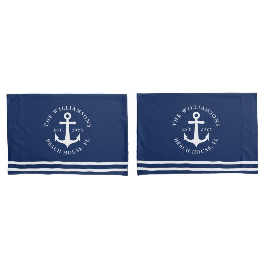 Nautisch Anker Licht Navy Blauw en Wit Kussensloop (Voorkant-Set)
