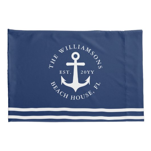 Nautisch Anker Licht Navy Blauw en Wit Kussensloop (Achterkant-Rechts)
