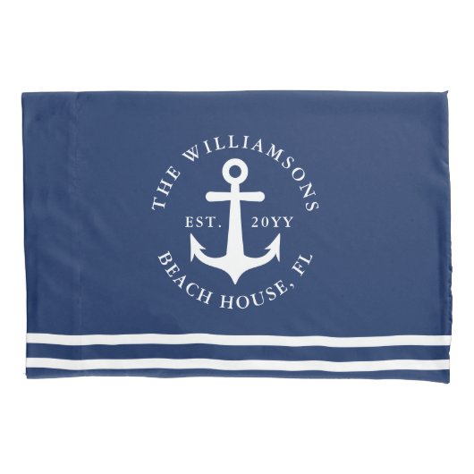 Nautisch Anker Licht Navy Blauw en Wit Kussensloop (Voorkant-Links)
