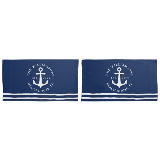 Nautisch Anker Licht Navy Blauw Wit Koning Maat Kussensloop (Voorkant-Set)