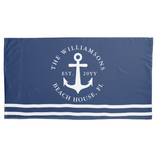 Nautisch Anker Licht Navy Blauw Wit Koning Maat Kussensloop (Voorkant-Links)