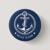 Nautisch Anker Logo Navy Blauwe Bootnaam Ronde Button 3,2 Cm (Voorkant)