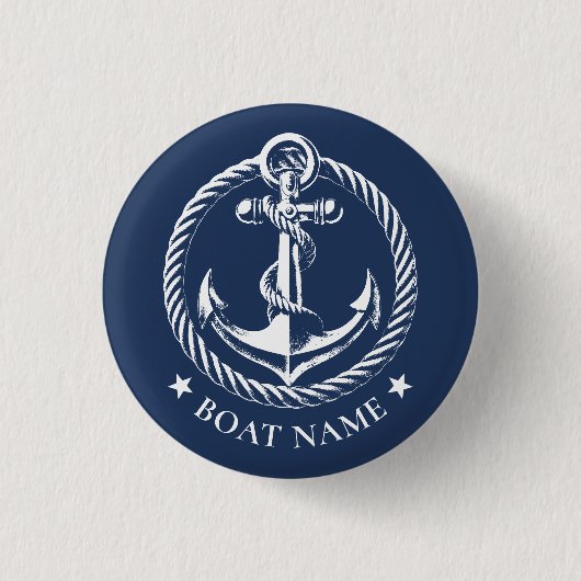 Nautisch Anker Logo Navy Blauwe Bootnaam Ronde Button 3,2 Cm (Voorkant)