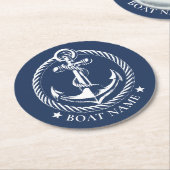 Nautisch Anker Logo Navy Blauwe Bootnaam Ronde Kartonnen Onderzetter (Gebogen)