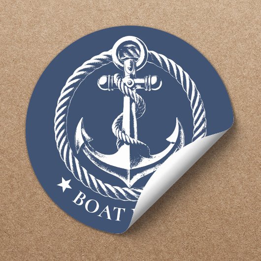 Nautisch Anker Logo Navy Blauwe Bootnaam Ronde Sticker