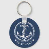 Nautisch Anker Logo Navy Blauwe Bootnaam Sleutelhanger (Voorkant)