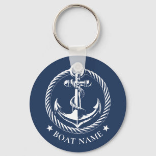 Nautisch Anker Logo Navy Blauwe Bootnaam Sleutelhanger