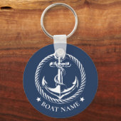 Nautisch Anker Logo Navy Blauwe Bootnaam Sleutelhanger (Achterkant)