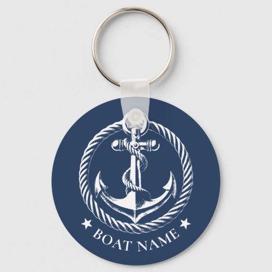 Nautisch Anker Logo Navy Blauwe Bootnaam Sleutelhanger (Achterkant)