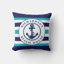 Nautisch anker Marine Aqua Blue Stripes Personalis