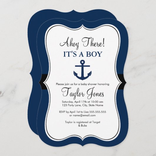 nautisch anker marine Baby shower uitnodiging (Voorkant / Achterkant)