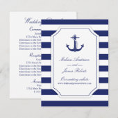 Nautisch anker marine blauw bruiloft details informatiekaartje (Voorkant / Achterkant)