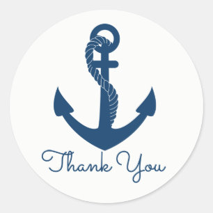 Nautisch anker marine blauw dank u strand bruiloft ronde sticker