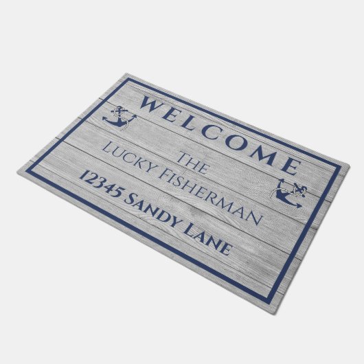 Nautisch Anker Marine Blauw Grijs Houten Boot | St Deurmat (Schuin)