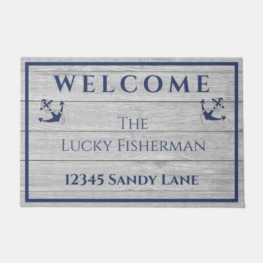 Nautisch Anker Marine Blauw Grijs Houten Boot | St Deurmat (Voorkant)