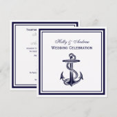 Nautisch Anker Marine Blauw Ingelijste 2SQ Bruilof Kaart (Voorkant / Achterkant)