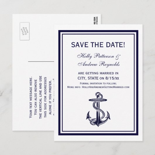 Nautisch Anker Marine Blauw Ingelijste 2V Bewaar d Aankondigingskaart (Voorkant / Achterkant)