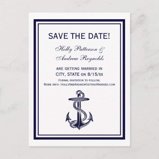 Nautisch Anker Marine Blauw Ingelijste 2V Bewaar d Aankondigingskaart (Voorkant)