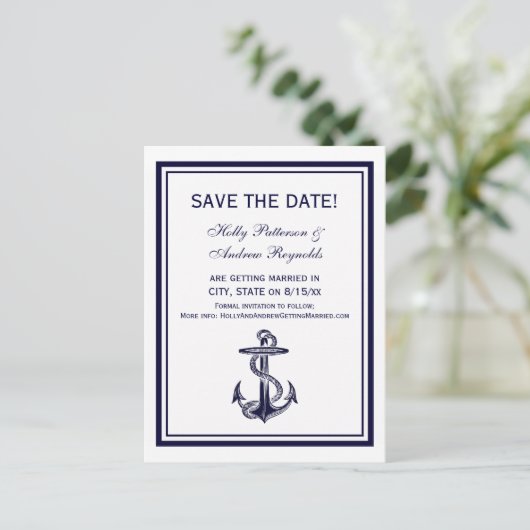 Nautisch Anker Marine Blauw Ingelijste 2V Bewaar d Aankondigingskaart (Staand voorkant)