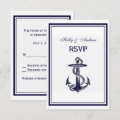 Nautisch Anker Marine Blauw Ingelijste 2V RSVP (Voorkant / Achterkant)