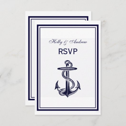 Nautisch Anker Marine Blauw Ingelijste 2V RSVP (Voorkant / Achterkant)