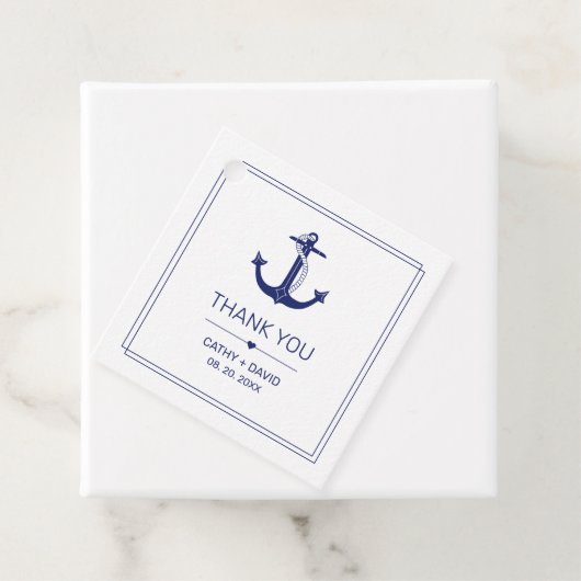 Nautisch Anker Marine Blauw Monogram Namen Bruilof Bedankjes Labels (In situ)