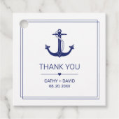 Nautisch Anker Marine Blauw Monogram Namen Bruilof Bedankjes Labels (Voorkant)